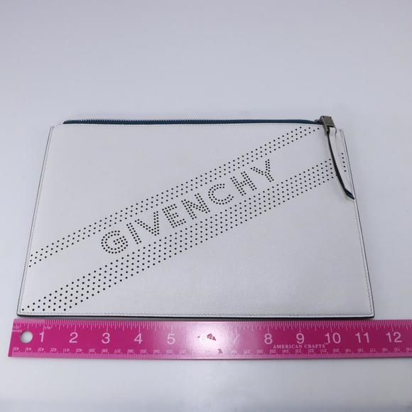 Givenchy White Perforated Logo Medium Zip Pouch Clutch C277 - Picture 10 of 12